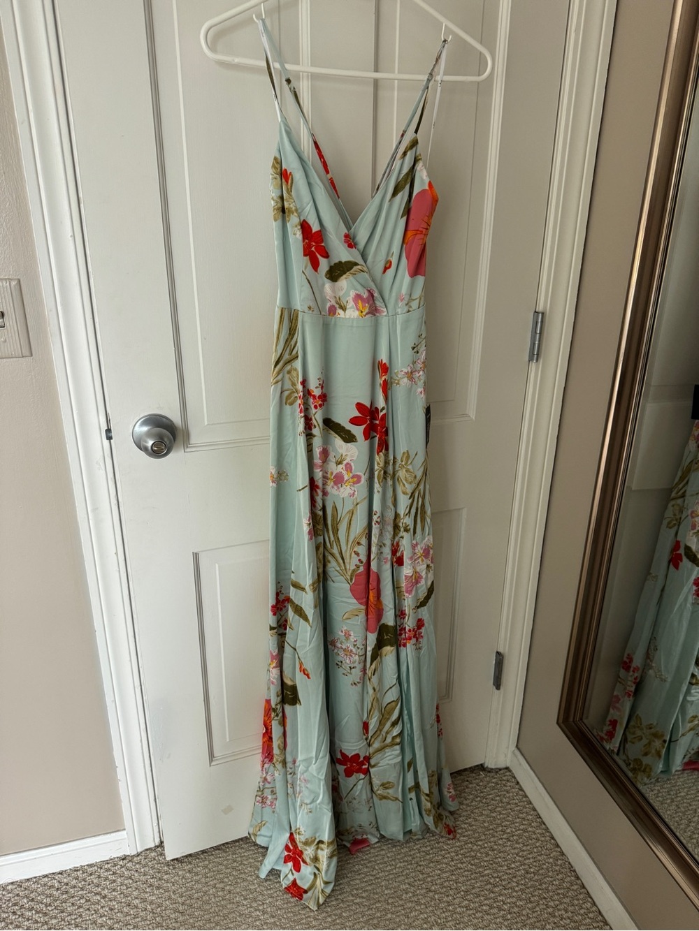 Lulu's Light Blue Floral Wrap Maxi Dress with Side Slit - Picture 4 of 9